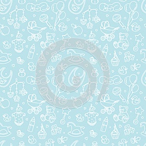 Newborn baby shower seamless pattern boy girl birthday celebration party