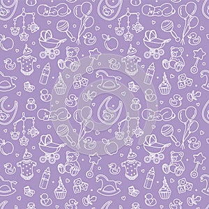 Newborn baby shower seamless pattern boy girl birthday celebration party