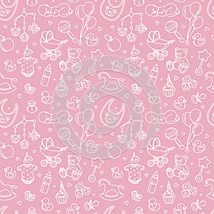 Newborn baby shower seamless pattern boy girl birthday celebration party