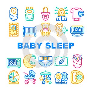 Newborn Baby Sleep Accessories Icons Set Vector