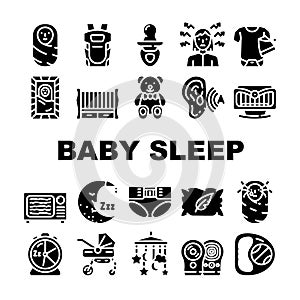 Newborn Baby Sleep Accessories Icons Set Vector