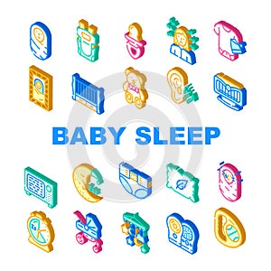 Newborn Baby Sleep Accessories Icons Set Vector