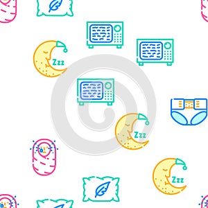 Newborn Baby Sleep Accessories Icons Set Vector