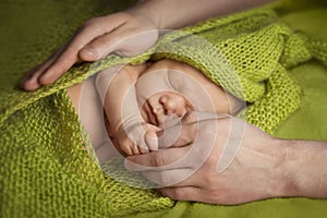 Newborn Baby Sleep in Parent Hands, Sleeping New Born Kid, Child