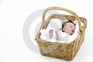 Newborn Baby Sleeping In Basket
