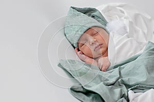 Newborn baby sleeping. Happy family kid dream concept. Cute lifestyle newborn baby sleeping