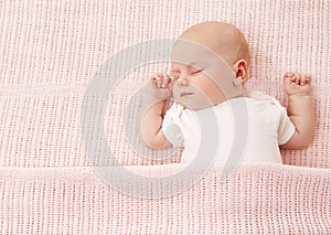 Newborn Baby Sleeping, New Born Kid Girl Sleep on Pink
