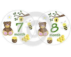 Newborn baby stickers for months watercolor illustration photo session design stickers scrapbooking greeting cards invitations hol