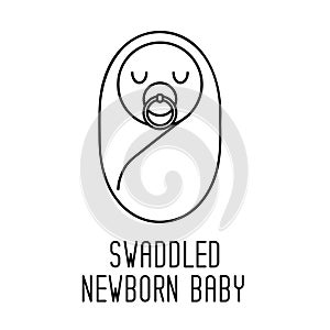 Newborn baby sucking a pacifier line icon, outline vector sign, linear style pictogram isolated on white.