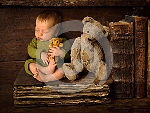 Newborn baby with teddy bears