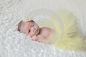 Newborn Baby Wearing a Yellow Tutu