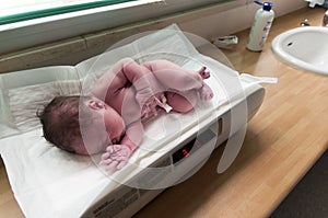 Newborn baby weighted