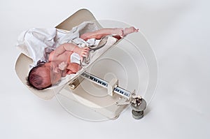 Newborn being weighed