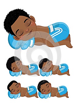 Newborn Boxing or Boxing Sleeping Baby Black Boys wear Blue Gloves and Short Pants Cartoon