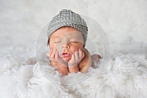 Newborn Boy with Newsboy Hat