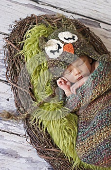 Newborn boy with owl hat