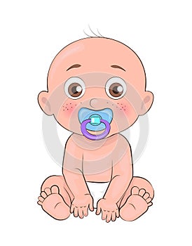 Newborn Boy Toddler Pacifier in Mouth and Diapers