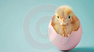 Newborn chick just breaking free from Easter egg shell