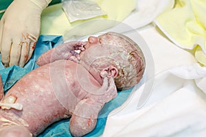 Newborn child seconds and minutes after birth.