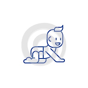 Newborn crawling in pampers line icon concept. Newborn crawling in pampers flat vector symbol, sign, outline