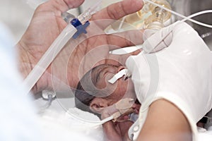 Newborn and hand