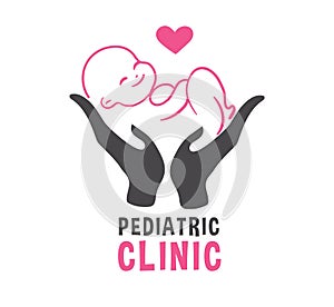 Newborn on Hand and Heart on Pediatric Clinic Logo photo