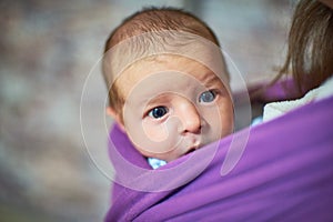 Newborn infant baby in a sling