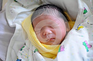 The newborn infant sleeping