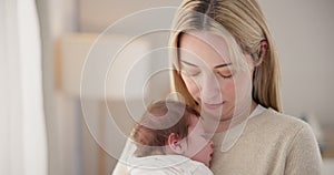 Newborn, love and mother with baby for sleeping, bonding and child development together at home. Family relationship