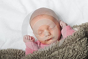 Newborn sleeping close up. Baby care concept..