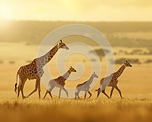 From newborn to juvenile, a giraffe baby embarks on the journey of growth, surrounded by its towering family