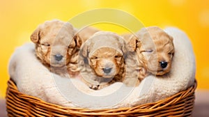 Newborn Toy Poodle Pups in Basket.