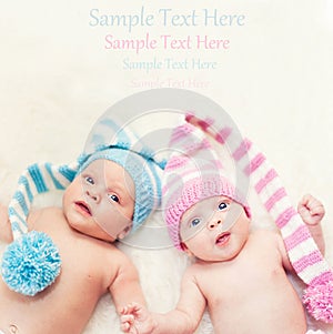 Newborn twins boy and girl