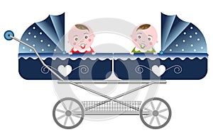 Newborn Twins Carriage Isolated