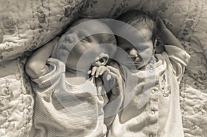 Newborn twins sleeping