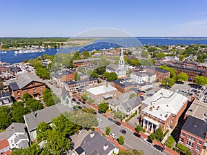 Newburyport historic downtown aerial view, MA, USA