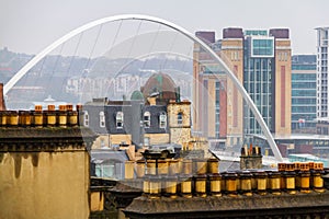 Newcasstle Millennium Bridge and The Baltic Centre for Contemporary Art viewed from Tyne Bridge