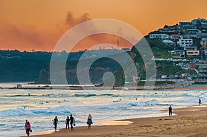 Newcastle Beach Australia at sunset. Newcastle is Australia`s second oldest city.