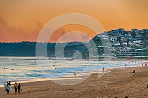 Newcastle Beach Australia at sunset. Newcastle is Australia`s second oldest city.