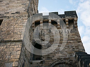 Newcastle Castle Keep, side entrance with original ancient stonework and ramparts.