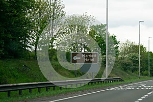 Brown motorway sign to the Marriott Hotel near the Metro Centre in Newcastle, Tyne and Wear