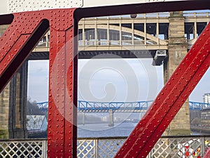 Newcastle Upon Tyne, England, United Kingdom. The High and Queen Elizabeth II bridges from Swing bridge