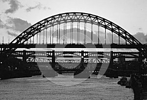 Newcastle UK - Tyne Bridges and the river silhouette