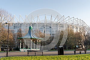 Newcastle United's home ground St James Park stadium, as seen at Leazes Park, Newcastle upon Tyne UK