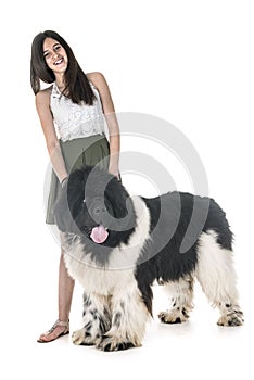 Newfoundland dog and woman