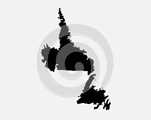 Newfoundland and Labrador Canada Map Black Silhouette. NL, Canadian Province Shape Geography Atlas Border Boundary. Black Map Isol