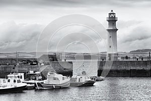 Newhaven lighthouse in black and white, Edinburgh, Scotland