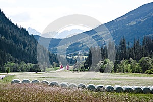 Newly baled hay along Austrian B107 road