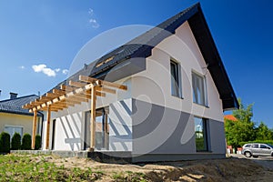 Newly built house with a finished plaster