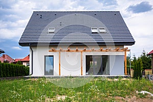 Newly built house with a finished plaster